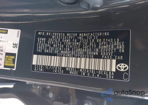 2023 Toyota Corolla Le from USA, damaged, VIN 5YFB4MDE1PP002916